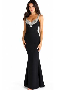Black Evening Gown with Silver Accents by Miss Madison Size Small
